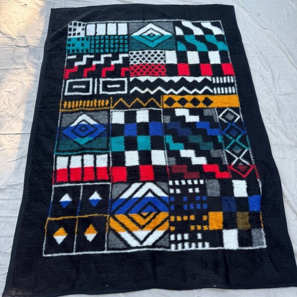 Vintage Biederlack Geometric Chaos Reversible Throw Blanket Southwest Abstract - Picture 1 of 8